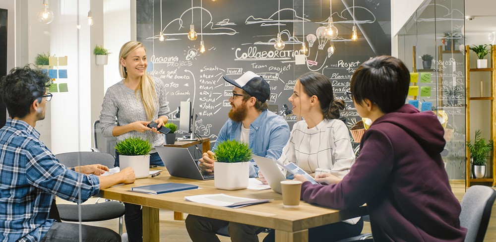 team of coworkers discussing project